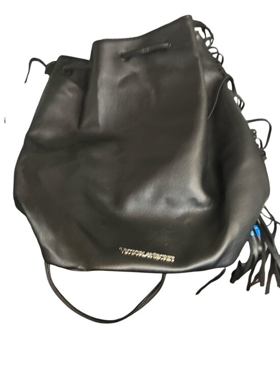 NWT Victoria’s Secret Fashion show black fringe drawstring bag or backpack.17” l